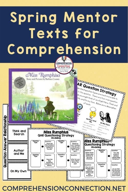 Need titles that work well in the spring? This post offers spring mentor texts for key reading skills. This freebie for questioning skills with the book, Miss Rumphius is included.